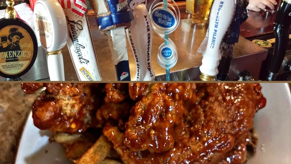 Comfort food plates beside drinks on a table.